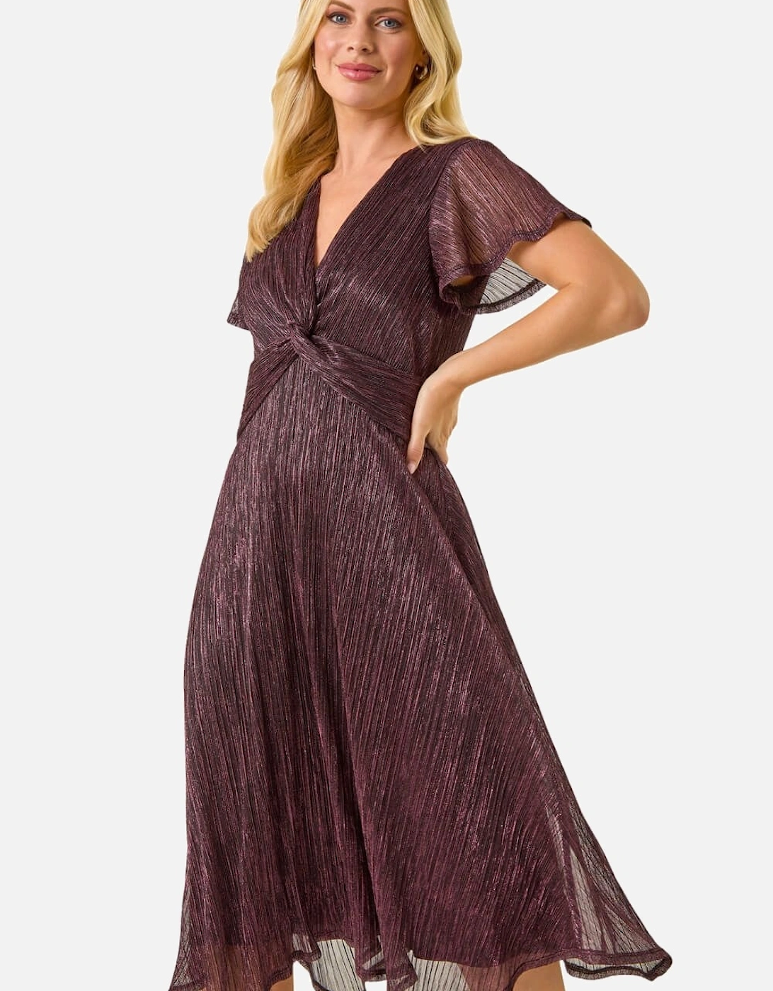 Petite Shimmer Twist Front Midi Dress, 2 of 1
