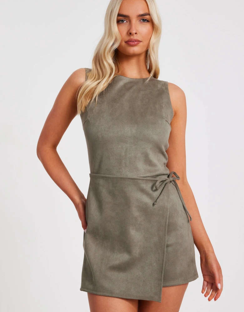 Khaki Faux Suede Playsuit