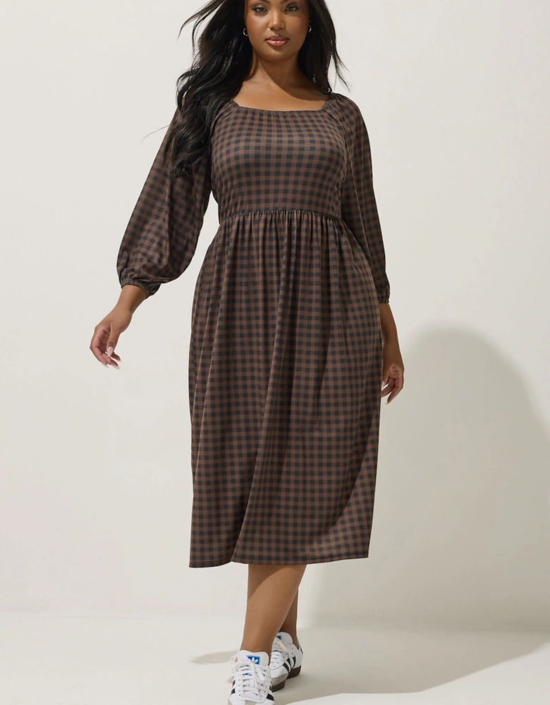 Gingham Puff Sleeve Midi Dress