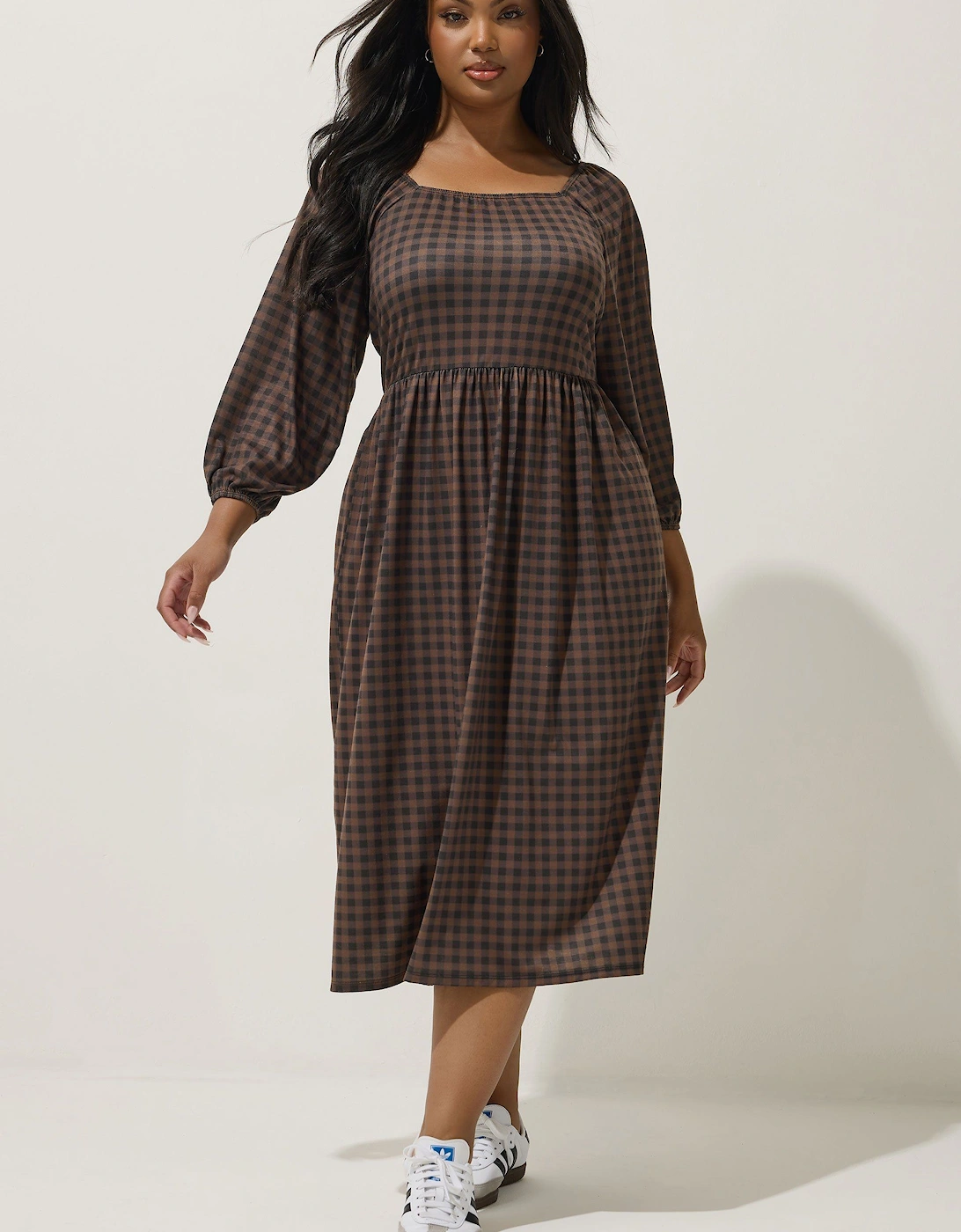 Gingham Puff Sleeve Midi Dress, 2 of 1