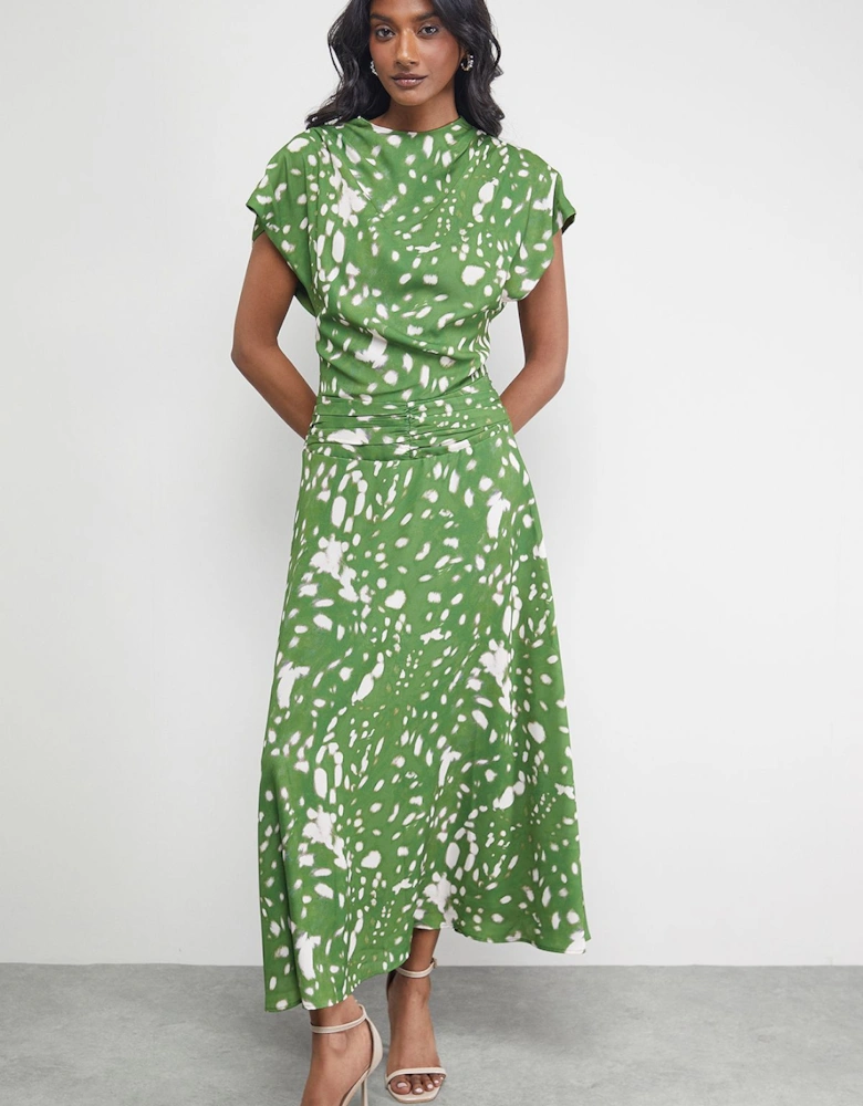 Chiffon Grown On Sleeve Drop Waist Midi Dress