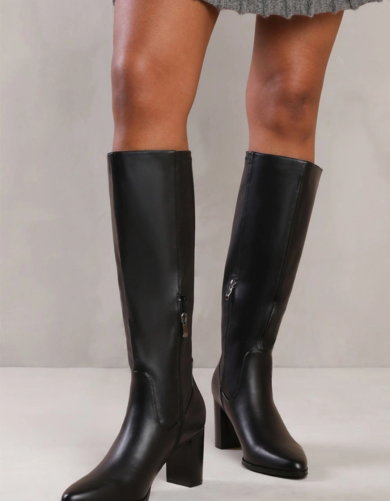 'Ainsley' Block Heel Knee High Boots with Stitch Detail