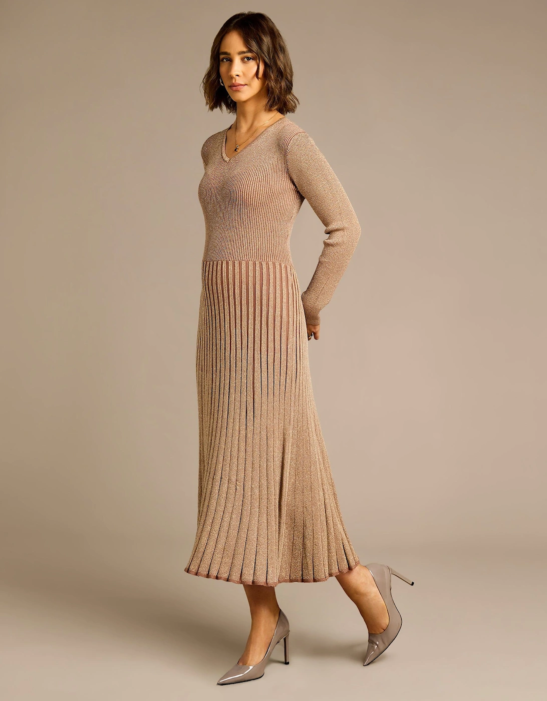 Dolly Bronze Lurex Knitted Midi Dress, 2 of 1