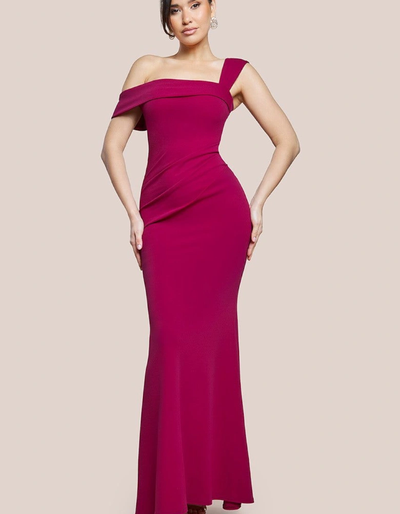 Off The Shoulder Pleated Waist Maxi Dress