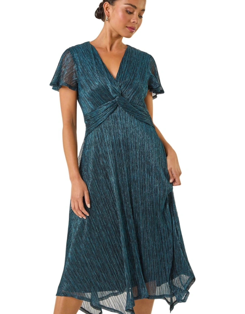 Petite Shimmer Twist Front Midi Dress
