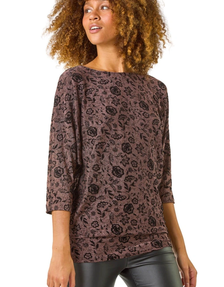 Floral Print Banded Glitter Top
