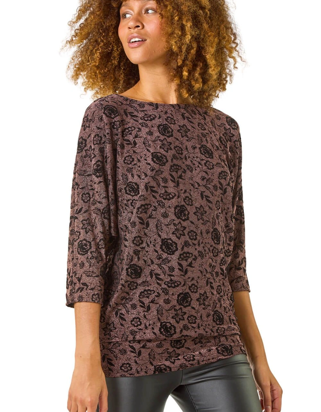 Floral Print Banded Glitter Top, 2 of 1