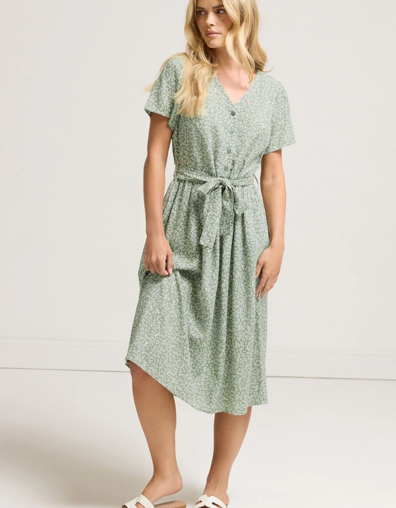 Petite Ditsy Floral Belted Midi Dress