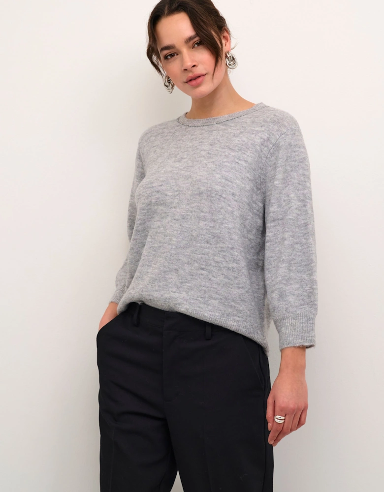 Kameridith 3/4 Sleeves Beaded Pullover Plain