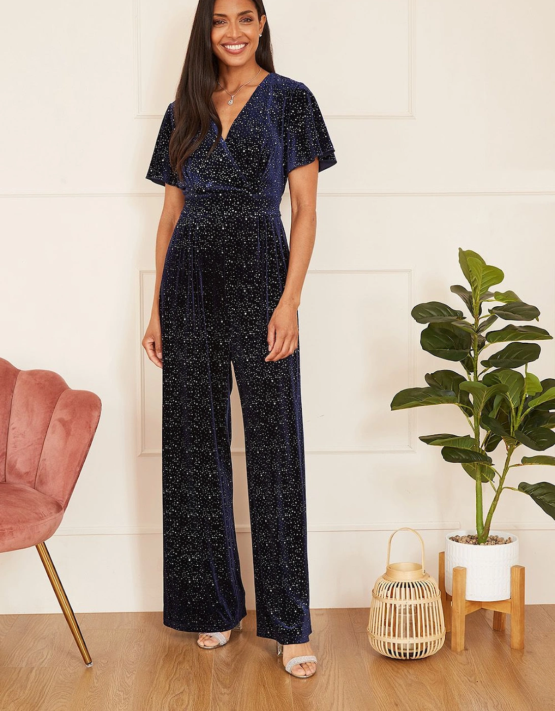Navy Sparkle Velvet Jumpsuit, 2 of 1