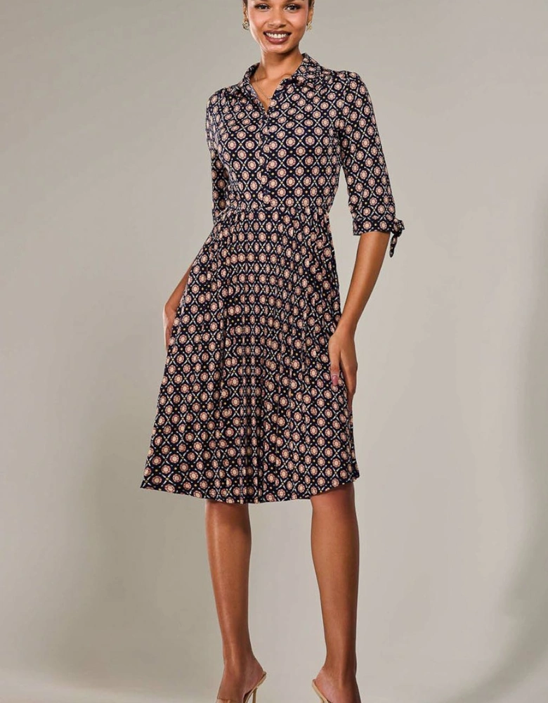 ¾ Sleeve Button Up Midi Dress