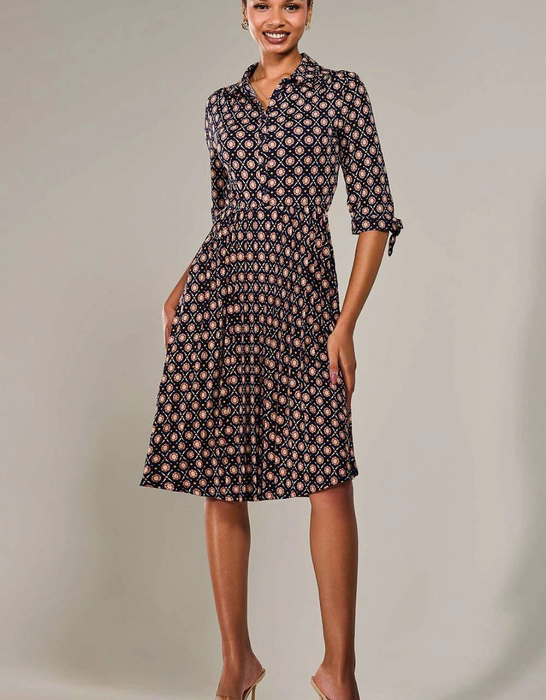 ¾ Sleeve Button Up Midi Dress, 2 of 1