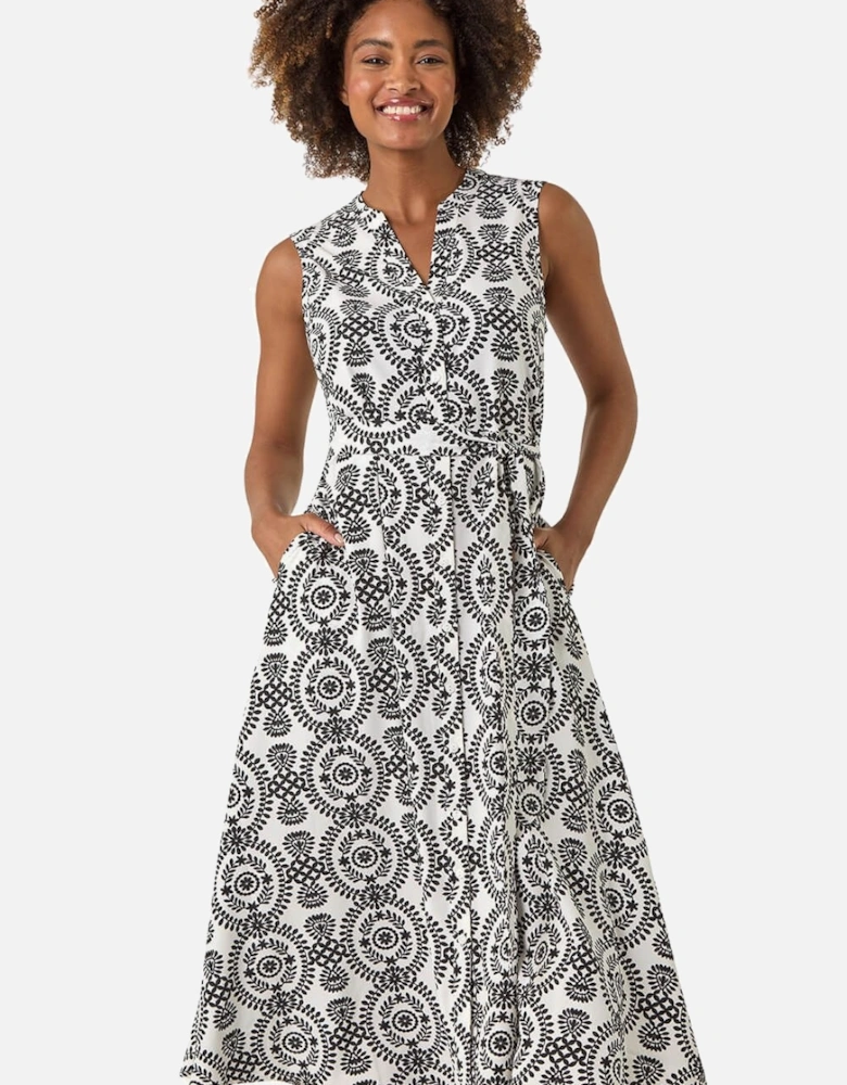 Circle Print Belted Midi Dress
