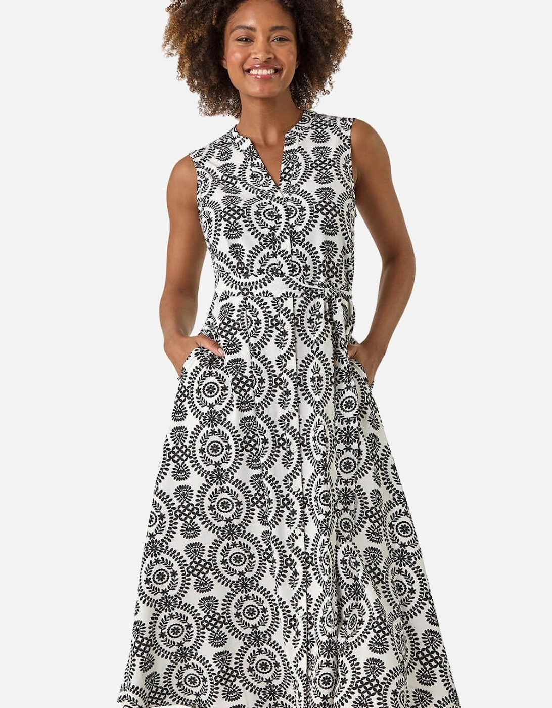 Circle Print Belted Midi Dress, 2 of 1