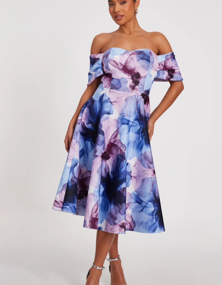 Light Blue Petite Floral Skater Dress