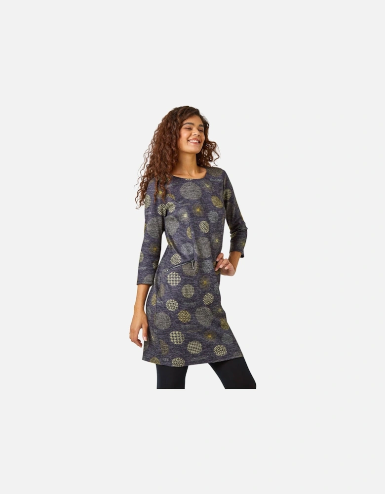 Spot Print Stretch Shift Dress
