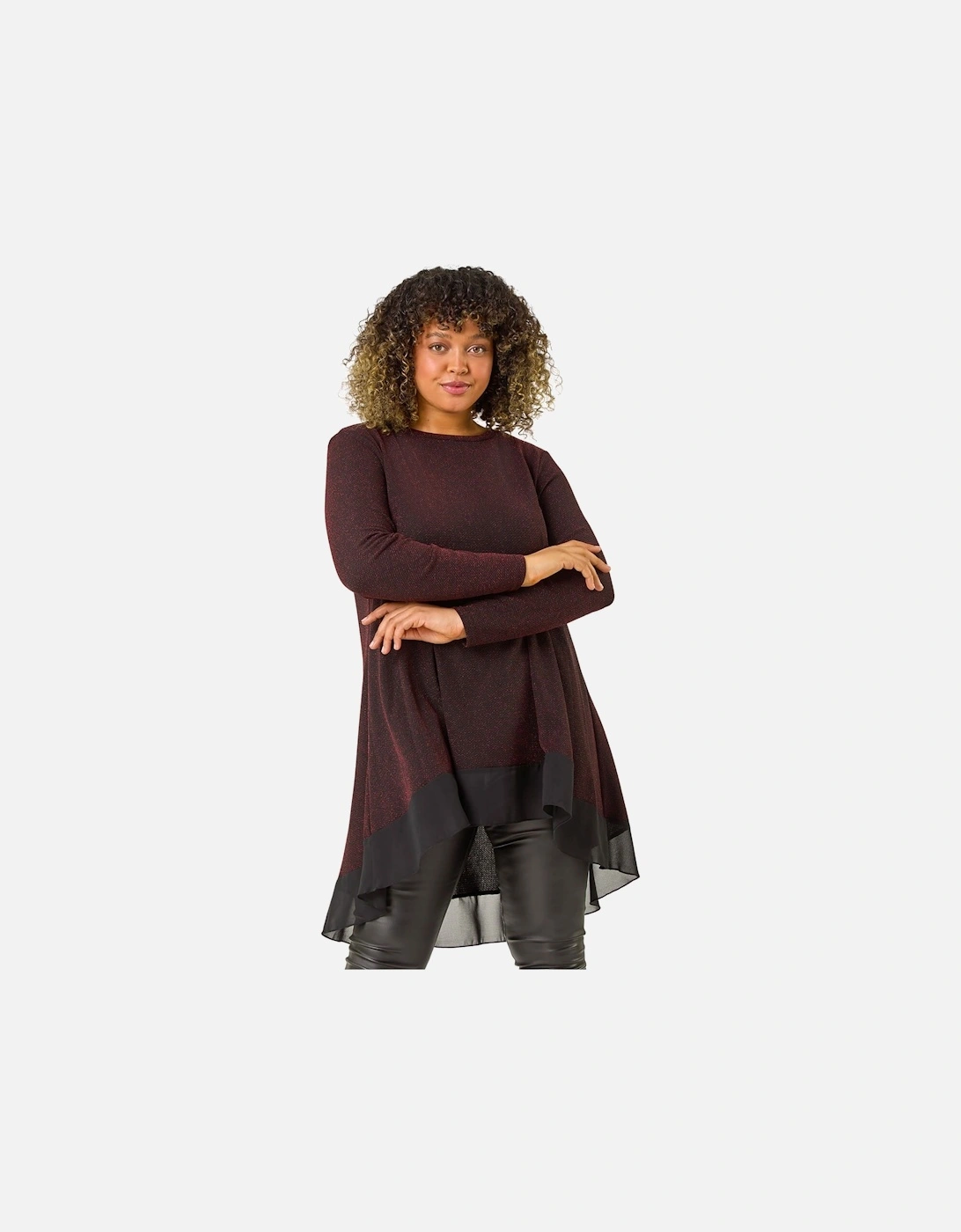 Curve Glitter Chiffon Hem Tunic Top, 2 of 1