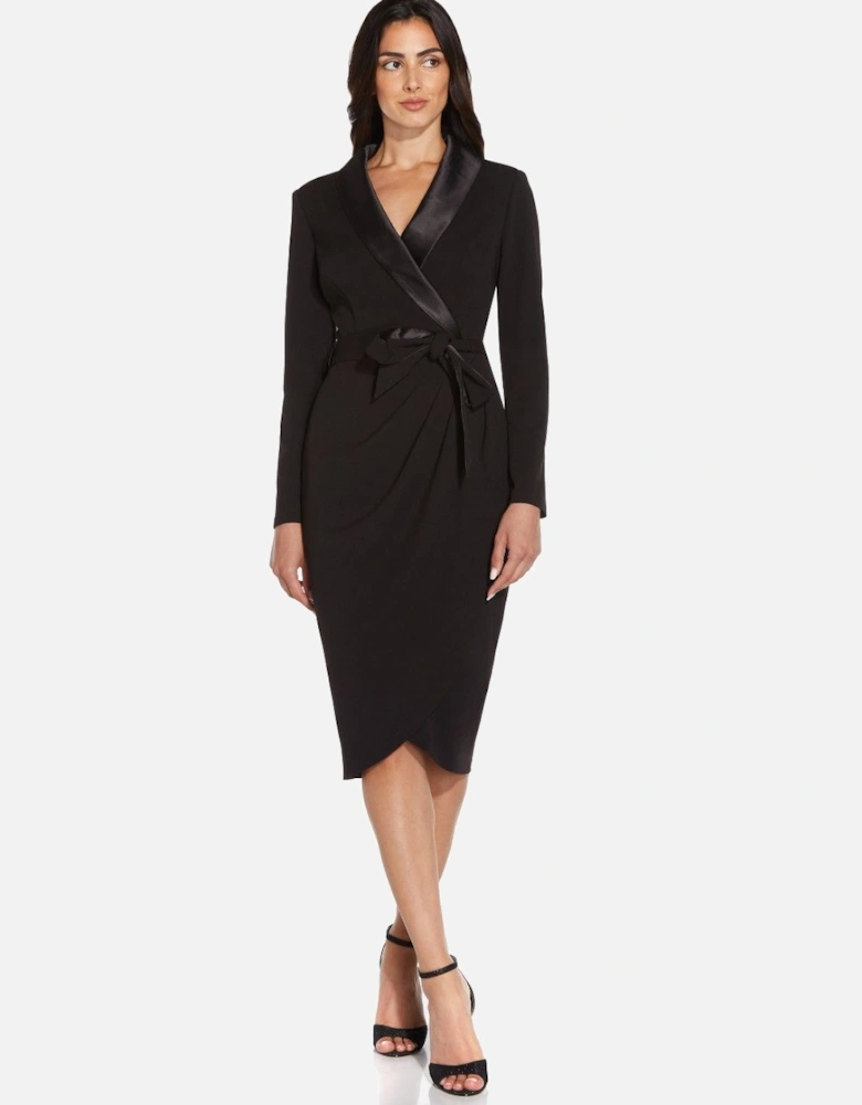 Knit Crepe Tuxedo Wrap Dress