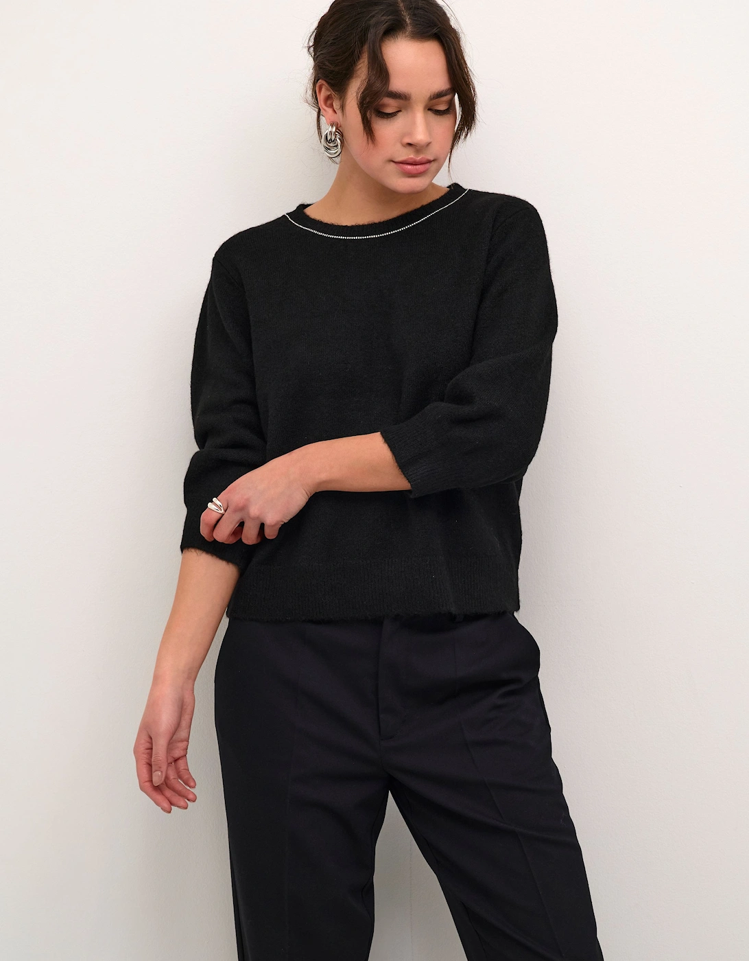 Kameridith 3/4 Sleeves Beaded Pullover Plain, 2 of 1