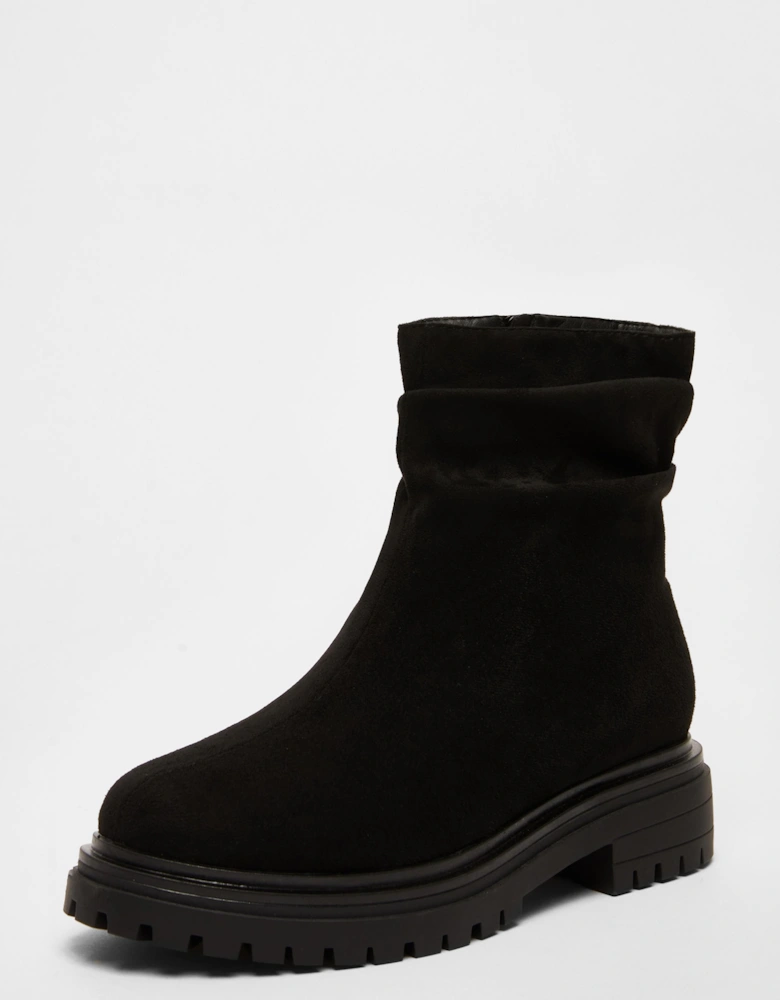 Black Faux Suede Ruched Ankle Boots