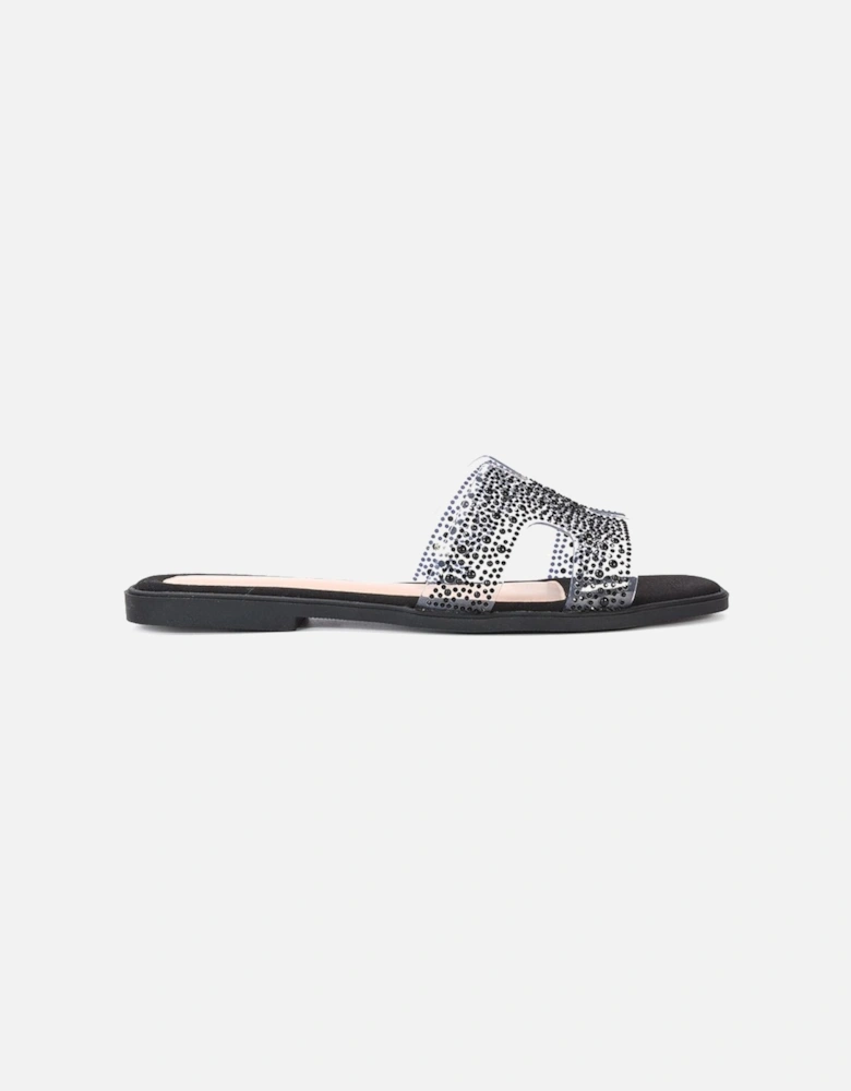 'Patsy' Square Toe Slip On Diamante Slider Sandal Shoes