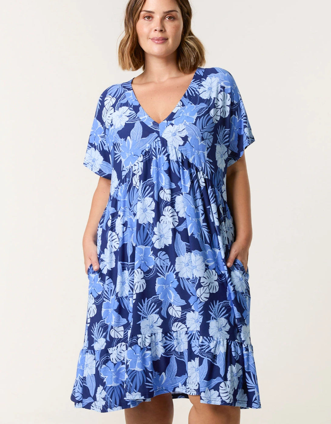 Blue Curve V Neck Smock Style Tunic, 2 of 1