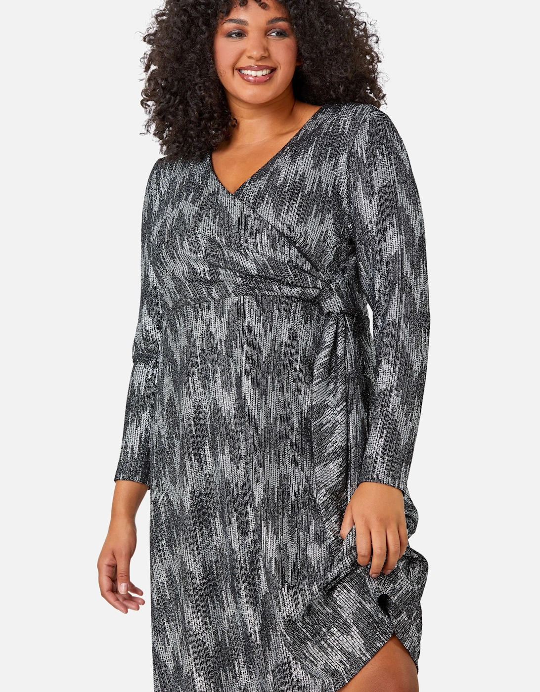 Curve Shimmer Stretch Wrap Dress, 2 of 1