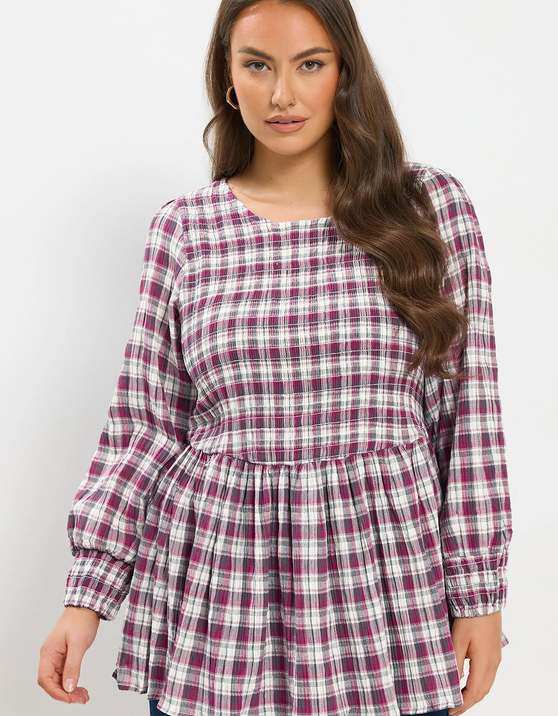 Check Shirred Peplum Top, 2 of 1