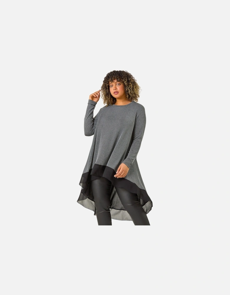 Curve Glitter Chiffon Hem Tunic Top
