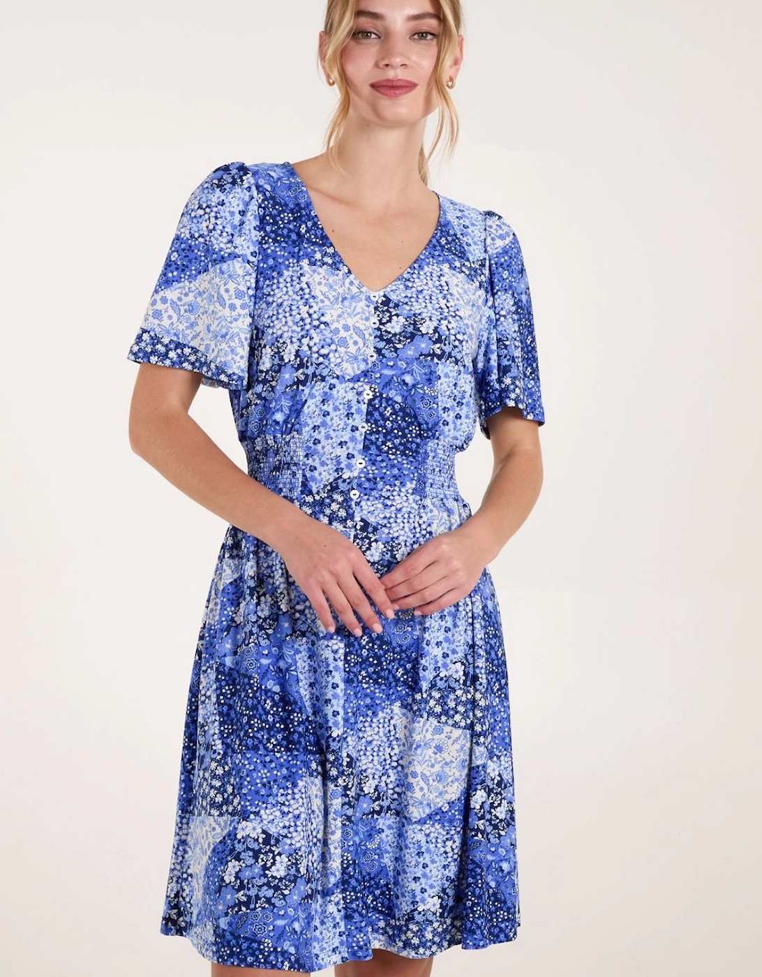 Shirred Waist Button Mini Dress, 2 of 1