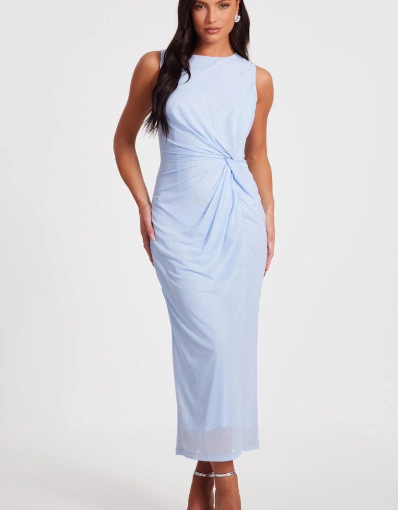 Light Blue Mesh Embellished Midaxi Dress