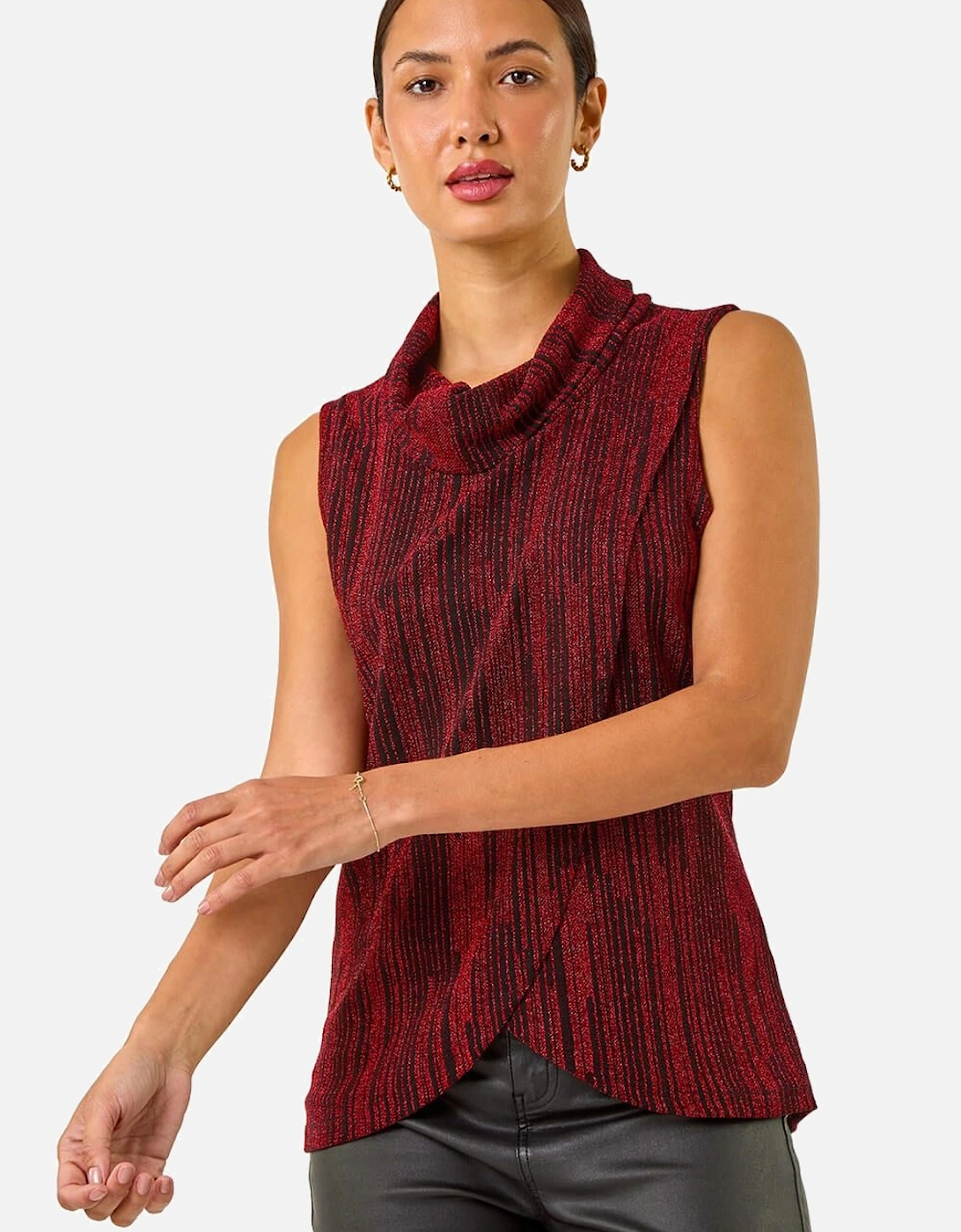 Shimmer Line Cowl Neck Tunic Top, 2 of 1