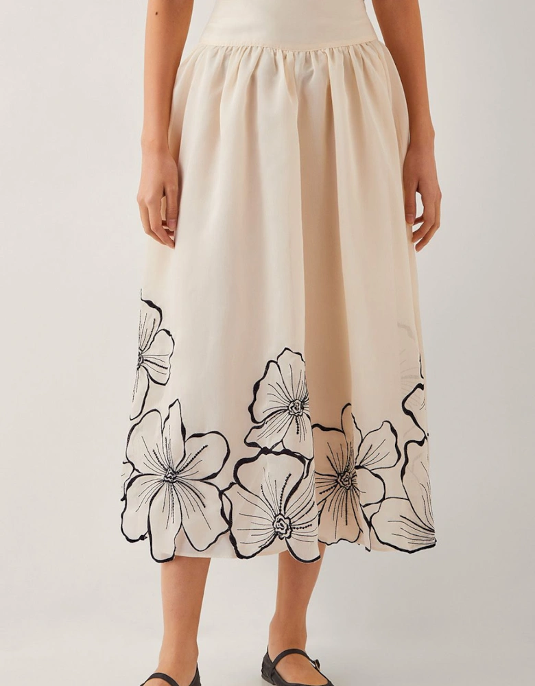 Bridget Embroidered Midi Skirt Ivory