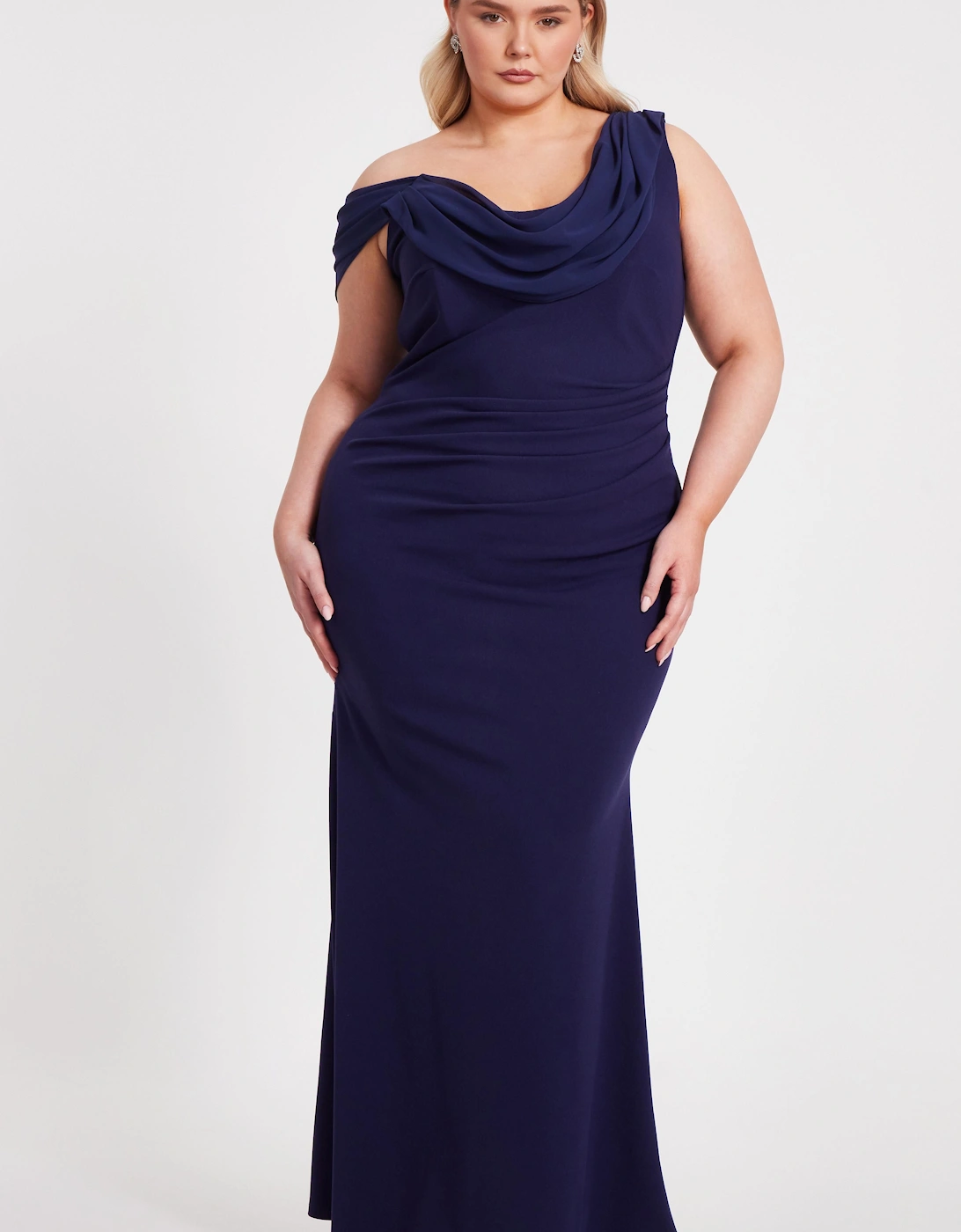 Navy Curve Drop Sleeve Maxi Dress, 2 of 1