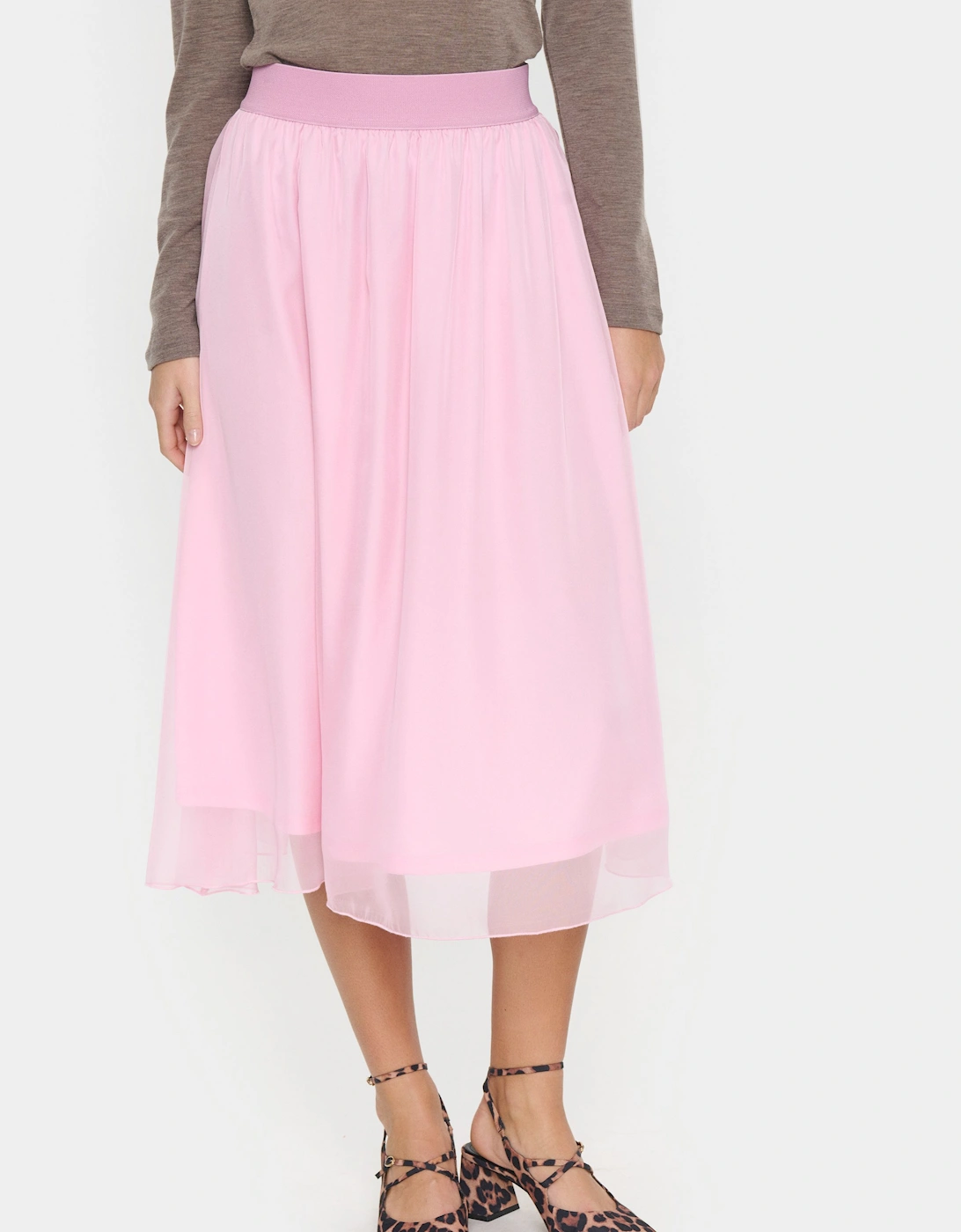 Coral Chiffon Midi Skirt-, 2 of 1