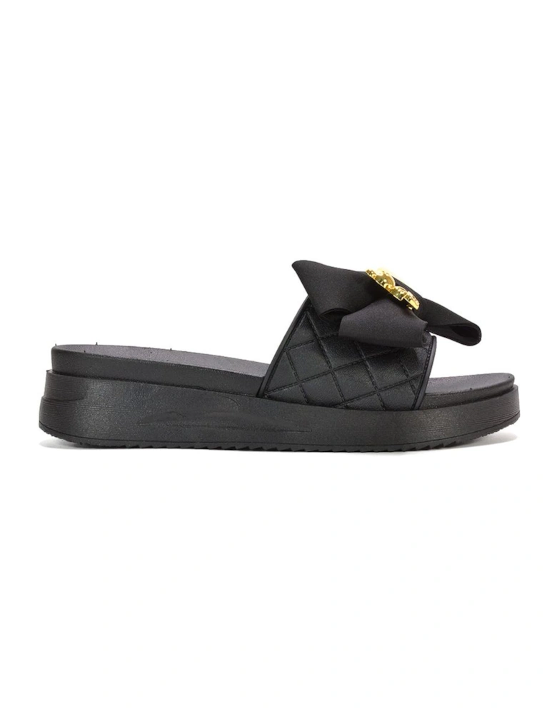 'Charli' Slip On Flatform Slider Sandals With Bow Details