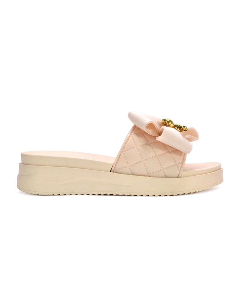 'Charli' Slip On Flatform Slider Sandals With Bow Details