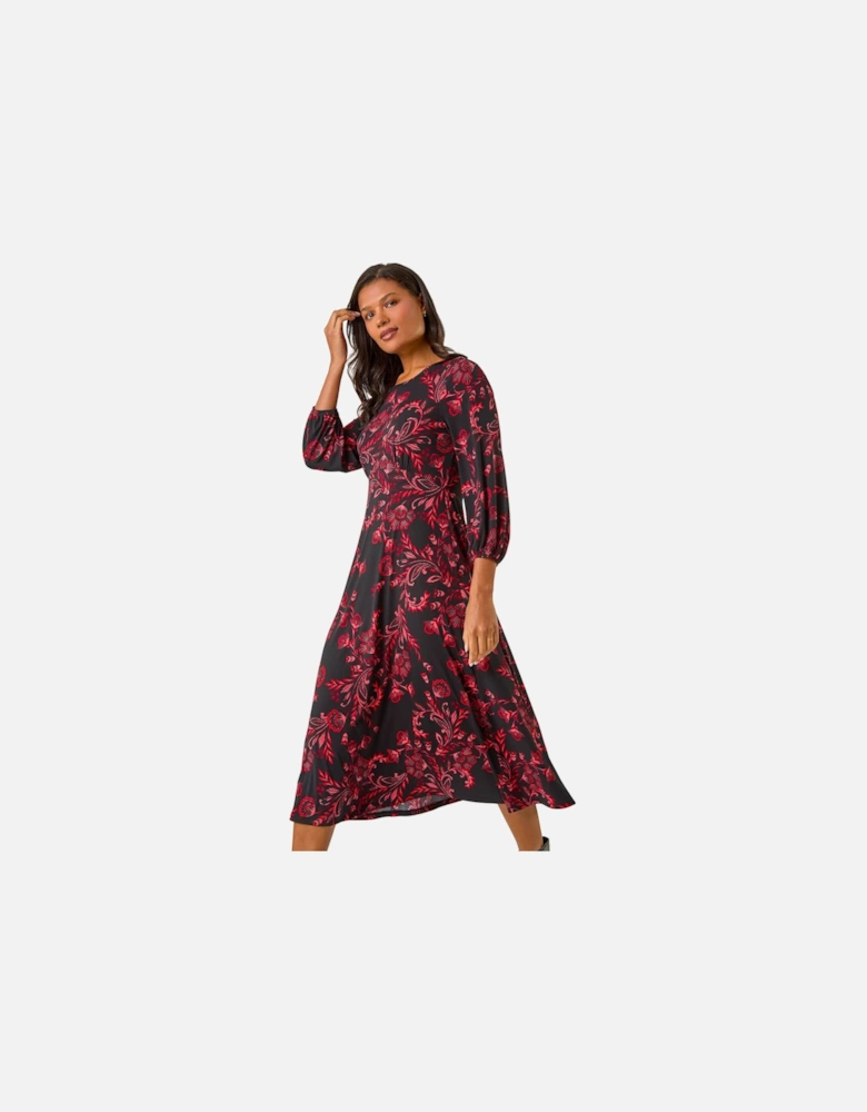 Floral A-Line Midi Dress