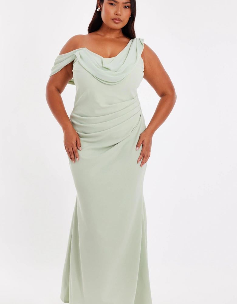 Light Green Curve Drop Sleeve Maxi Dress