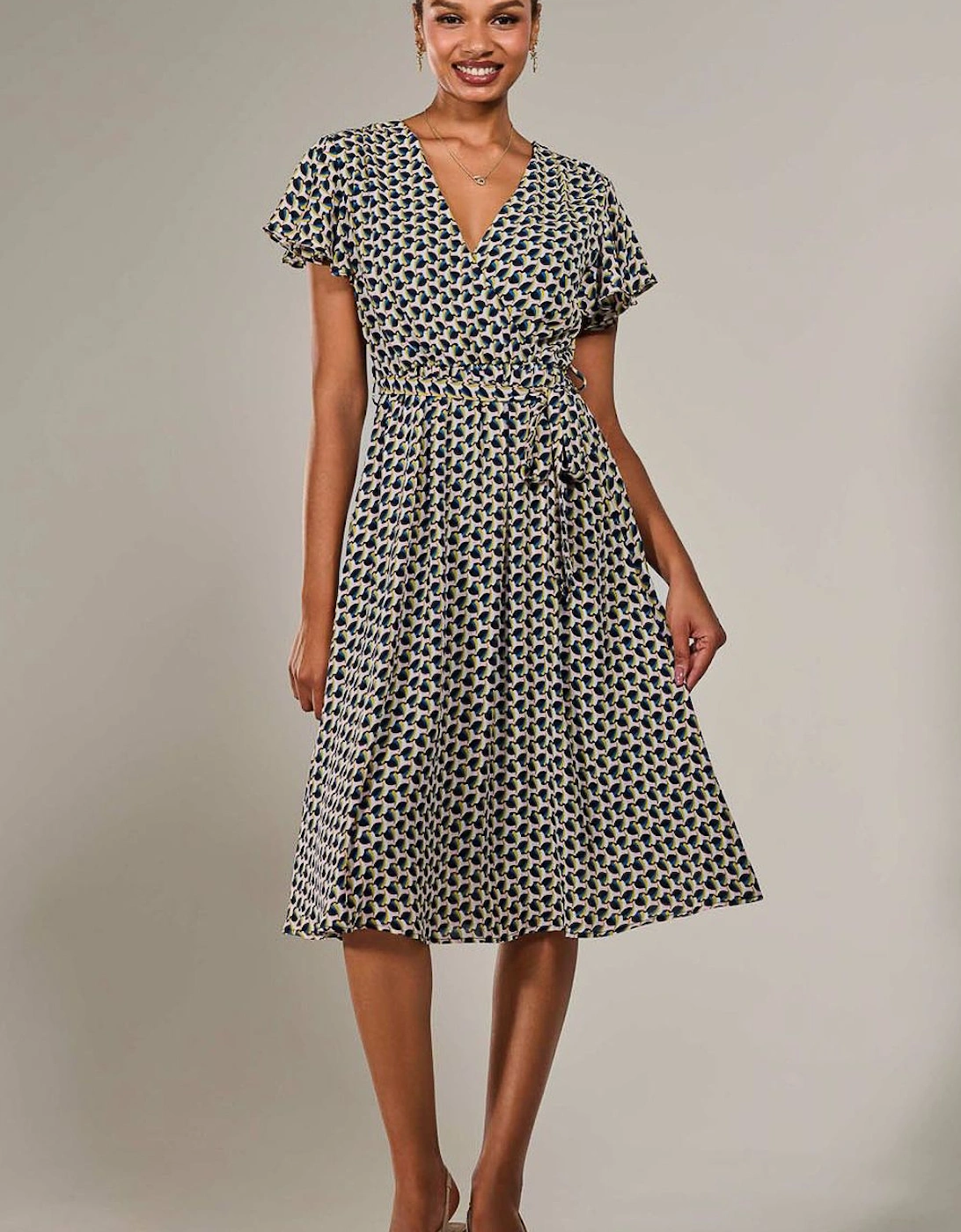 Short Sleeve Side Tie Midi Dress, 2 of 1