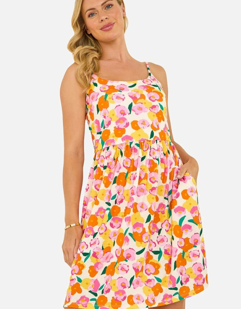 Petite Floral Print Strappy Stretch Dress