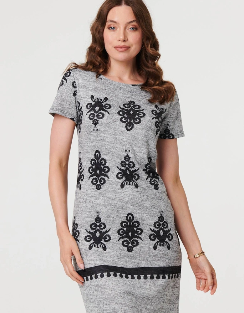 Printed Cap Sleeve Slim Short Dress