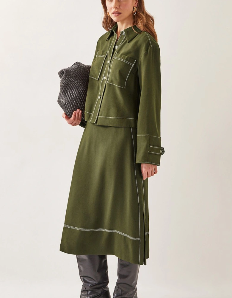Katya Tie Waist Midi Skirt Green
