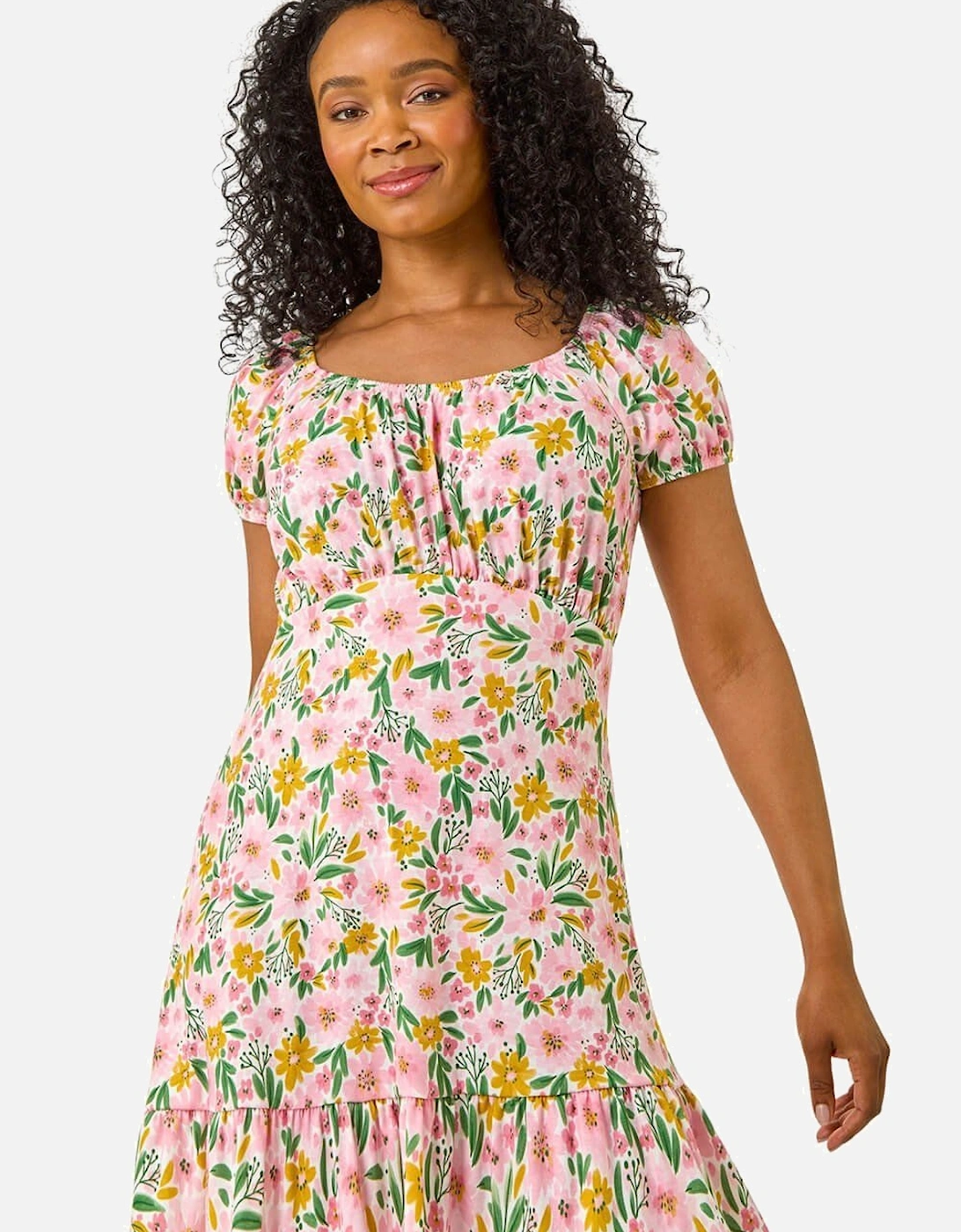 Petite Floral Print Frill Stretch Dress, 2 of 1
