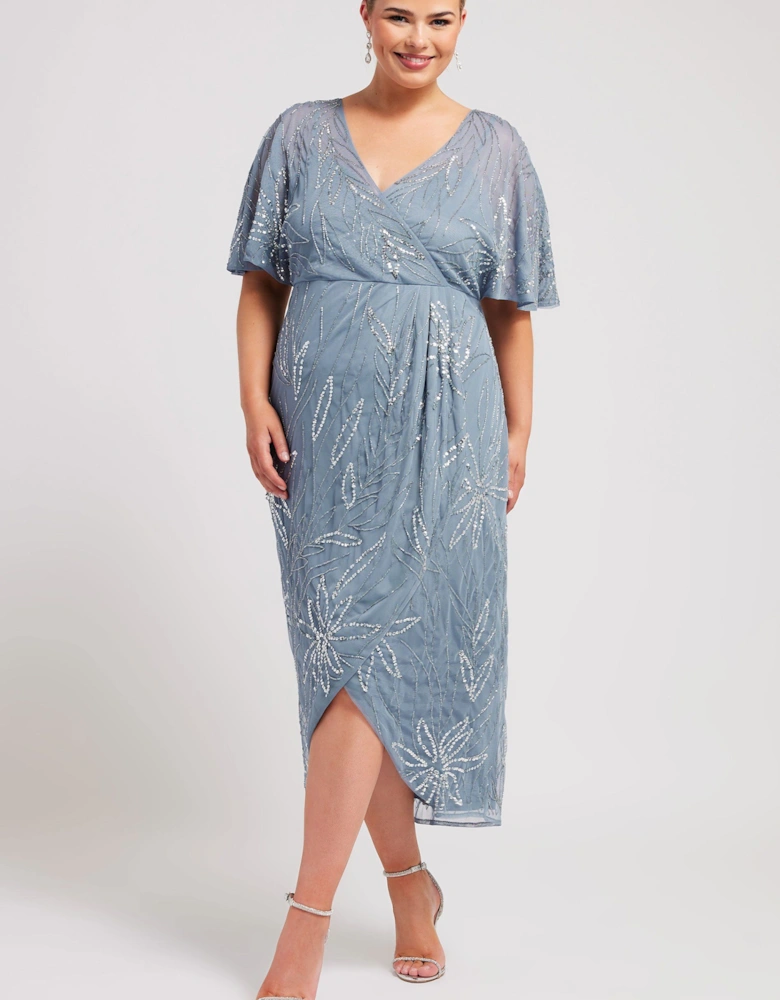 Embellished Wrap Midi Dress