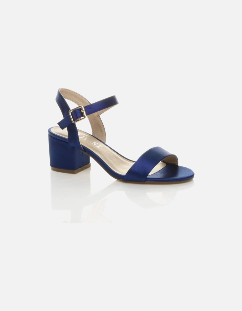 Mid Block Heel Ankle Strap Satin Heeled Sandals