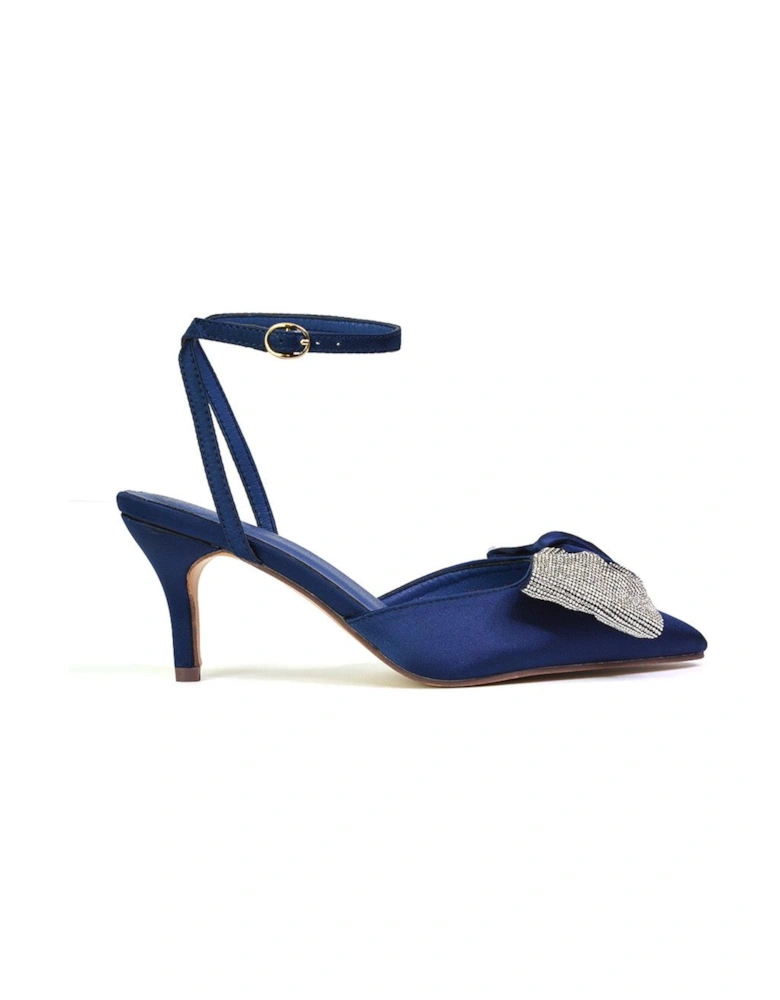 'Solene' Diamante Bow  Pointed Toe Court Shoes Mid Stiletto Bridal Heels