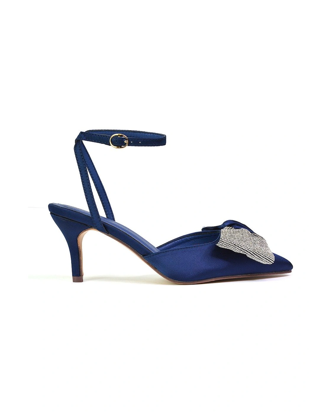 'Solene' Diamante Bow  Pointed Toe Court Shoes Mid Stiletto Bridal Heels, 2 of 1