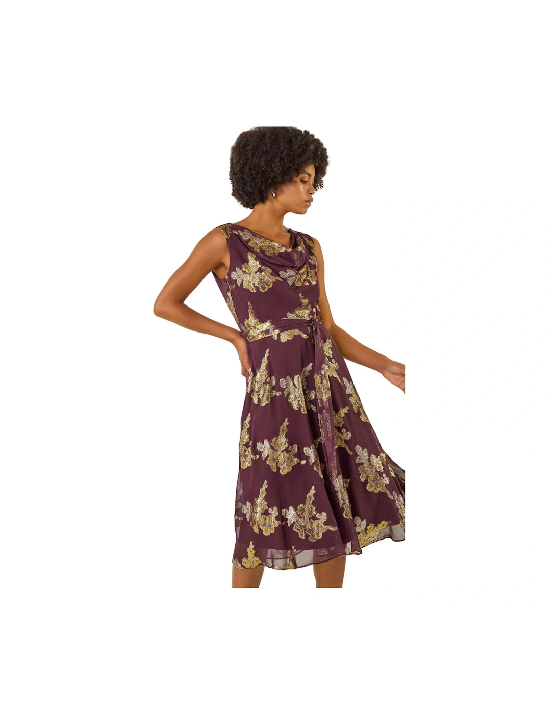 Metallic Jacquard Cowl Neck Midi Dress, 2 of 1