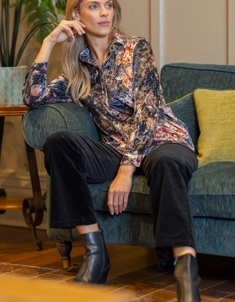 Floral Printed Crushed Velour Shirt